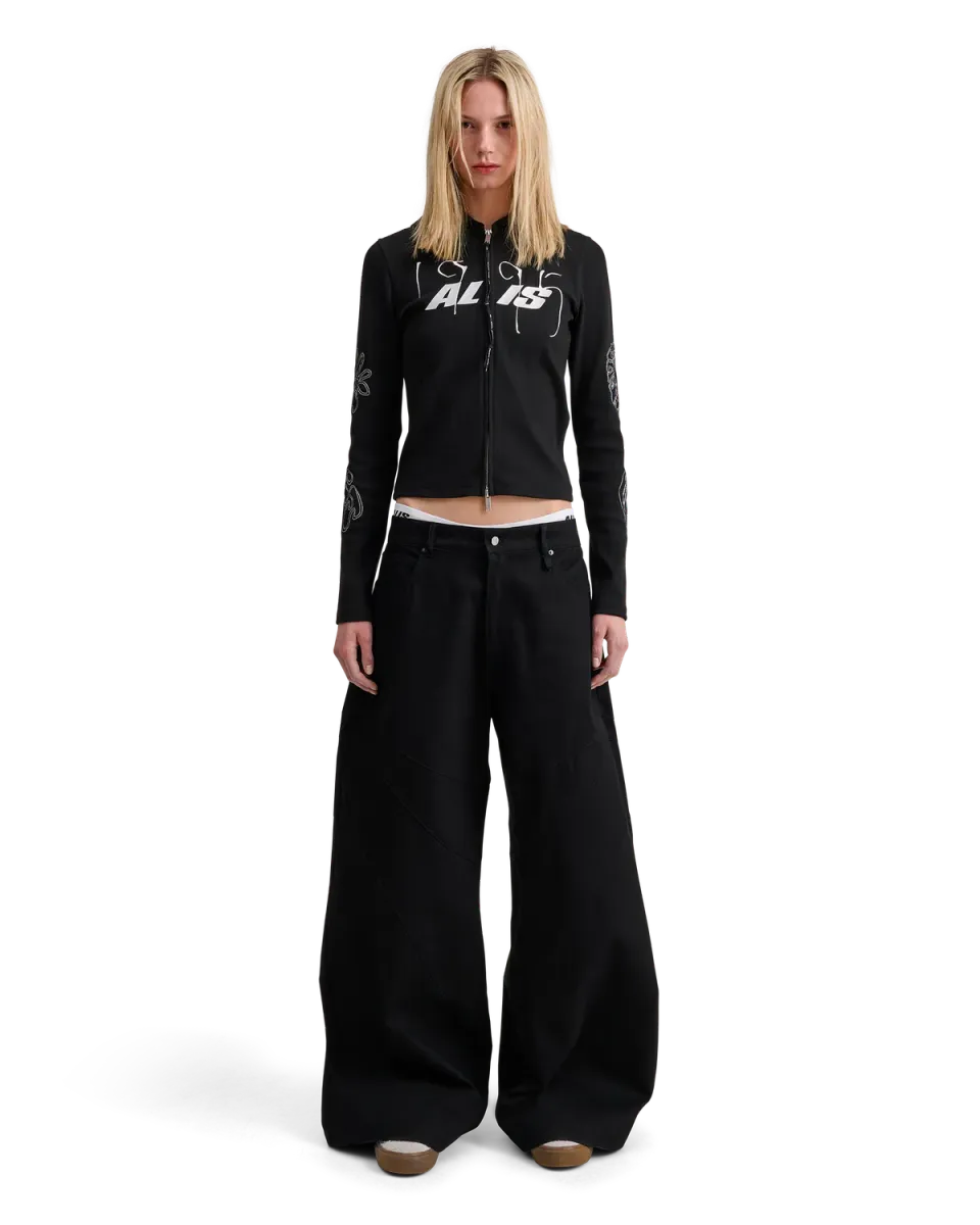 Alis Nortey hoodie sort lynlås ribbet cropped