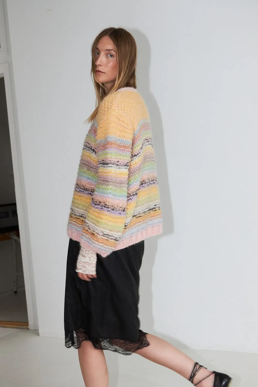 DAWNXDARE Gabi cardigan 970 Pastel Multi stribet mohair