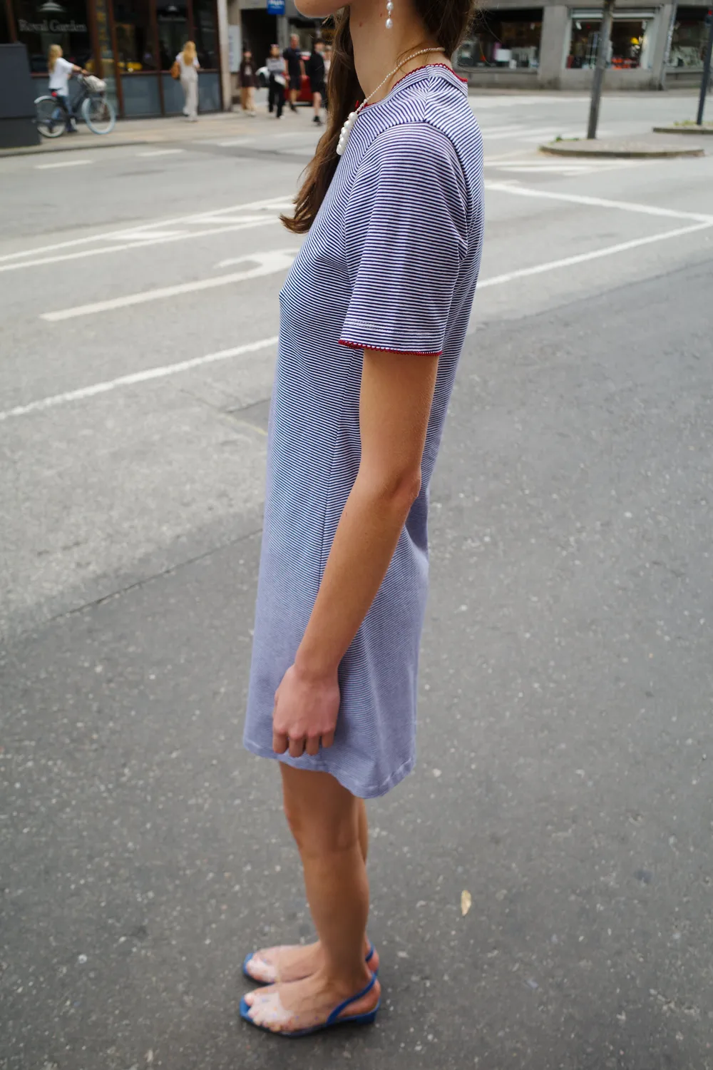 Caro Editions Jersey T-shirt kjole navy stribet bomuld