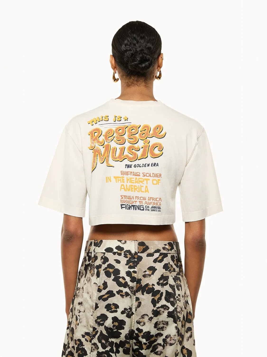 Laneus t-shirt boxy cream print bomuld