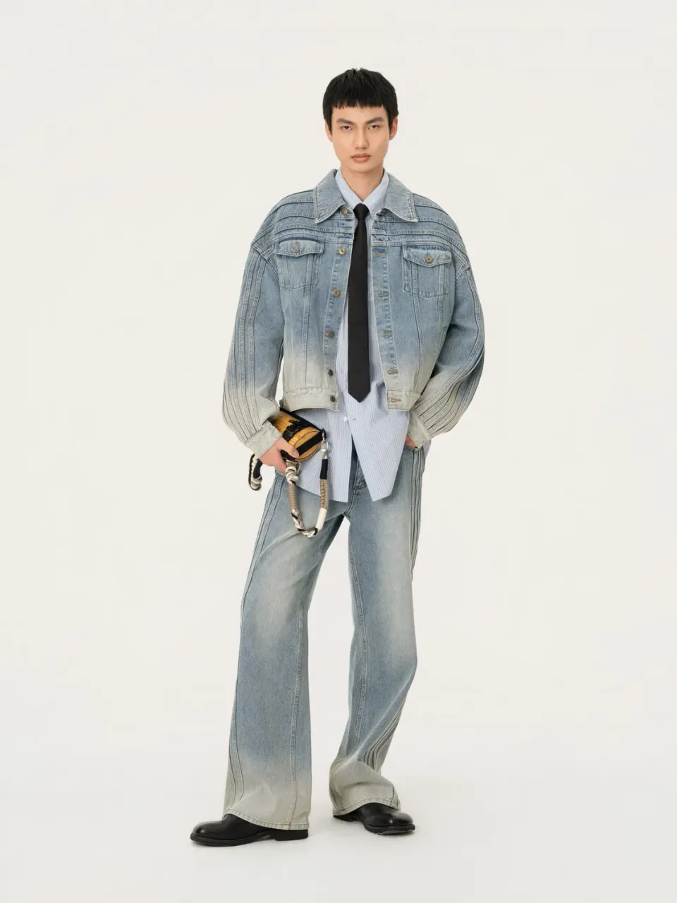 Feng Chen Wang Deconstructed denimjakke patchwork blå