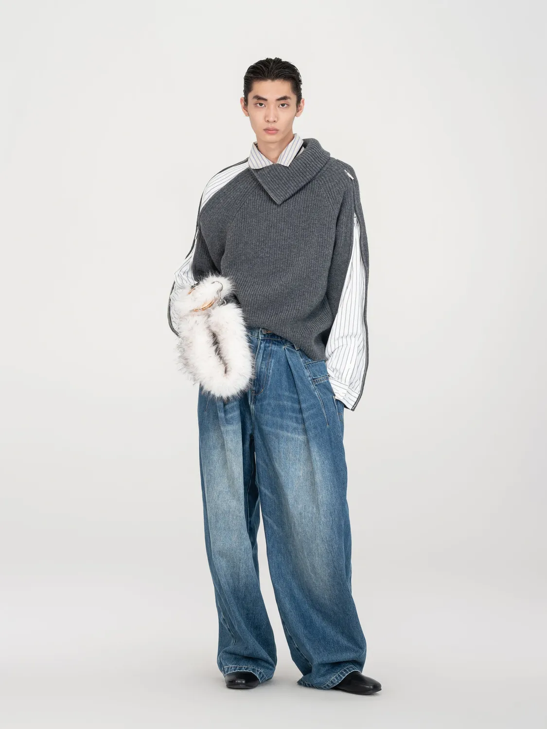 Feng Chen Wang Blue Washed Deconstructed denimbukser blå