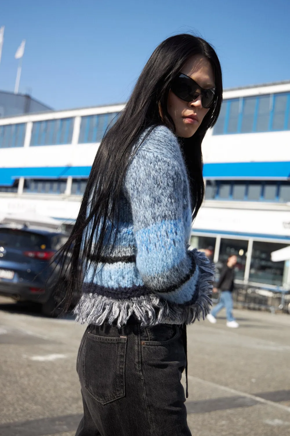 DAWNXDARE GLORIA cardigan 642 Indigo stribet frynser