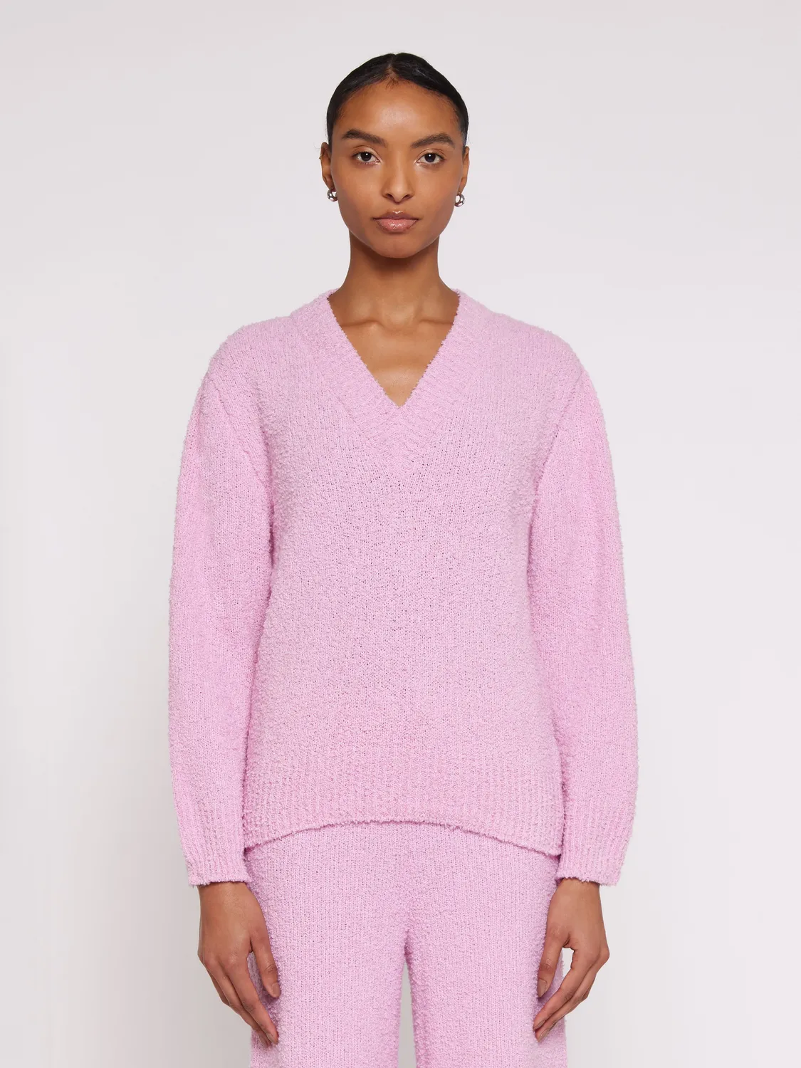 Laneus Soft V-hals striktrøje rosa uld