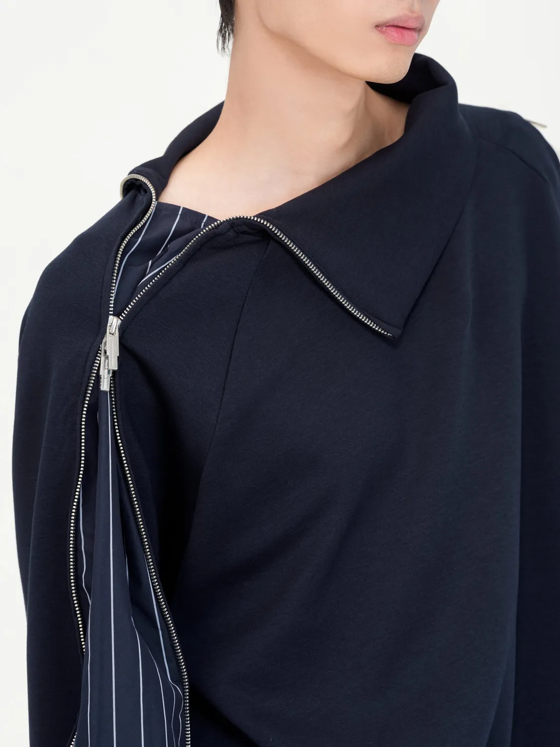 Feng Chen Wang 2-in-1 Navy Striped Patchwork sweatshirt