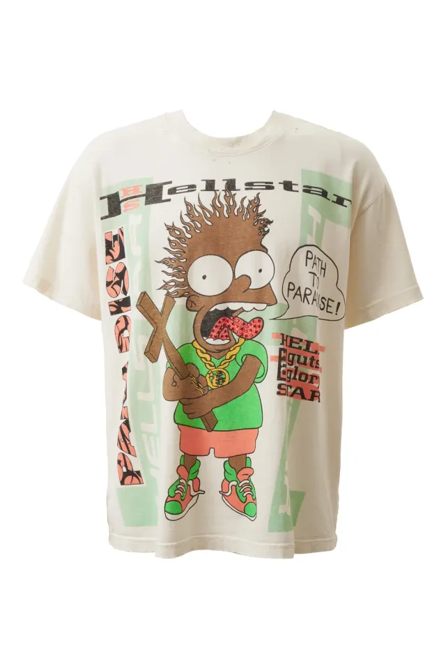 Hellstar Cartoon Cross t-shirt hvid med rhinsten