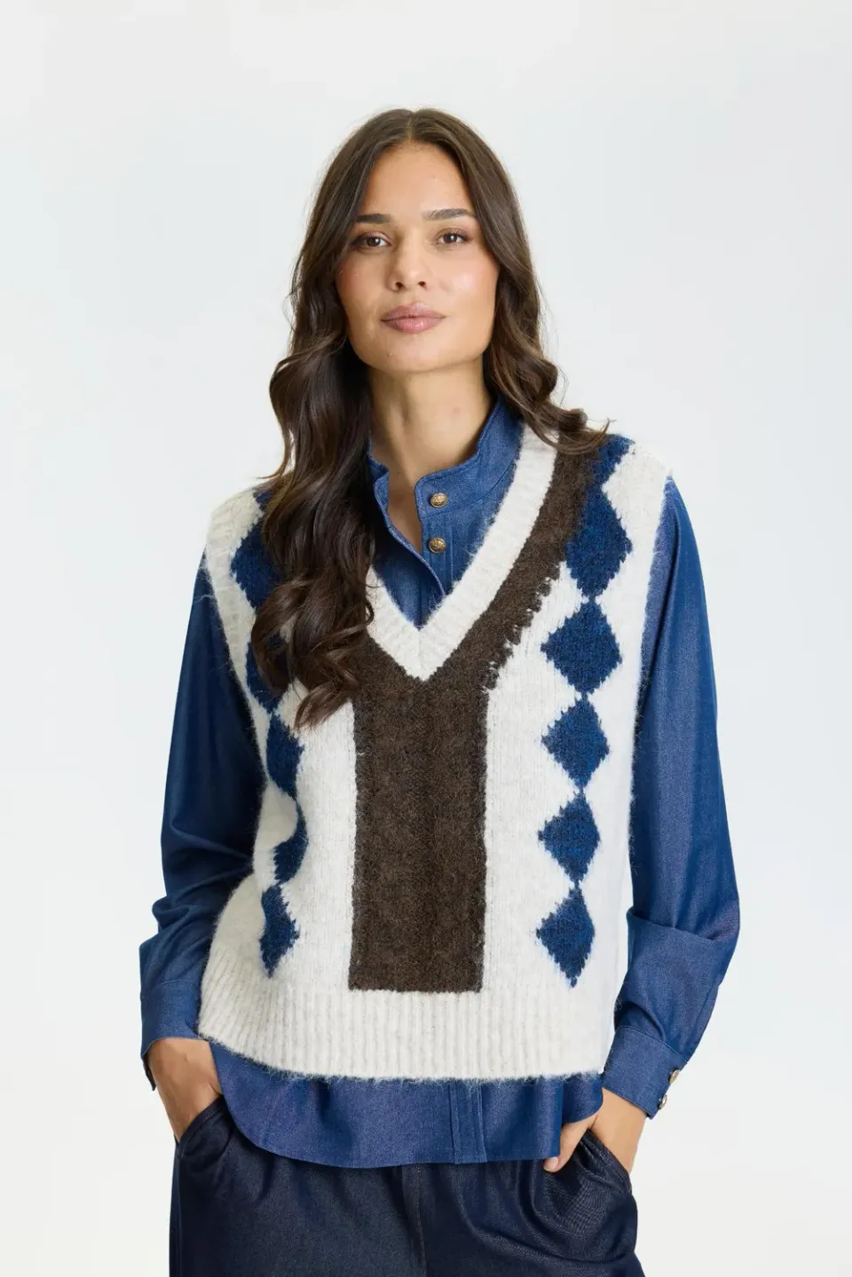 IN FRONT Lux strikvest harlequin V-hals