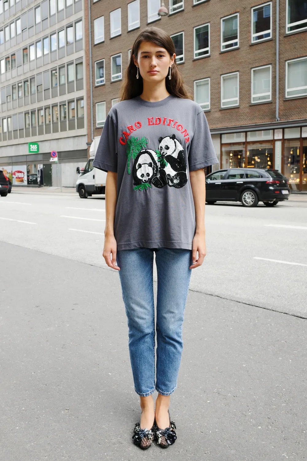 Caro Editions Freddy T-shirt grå panda broderi