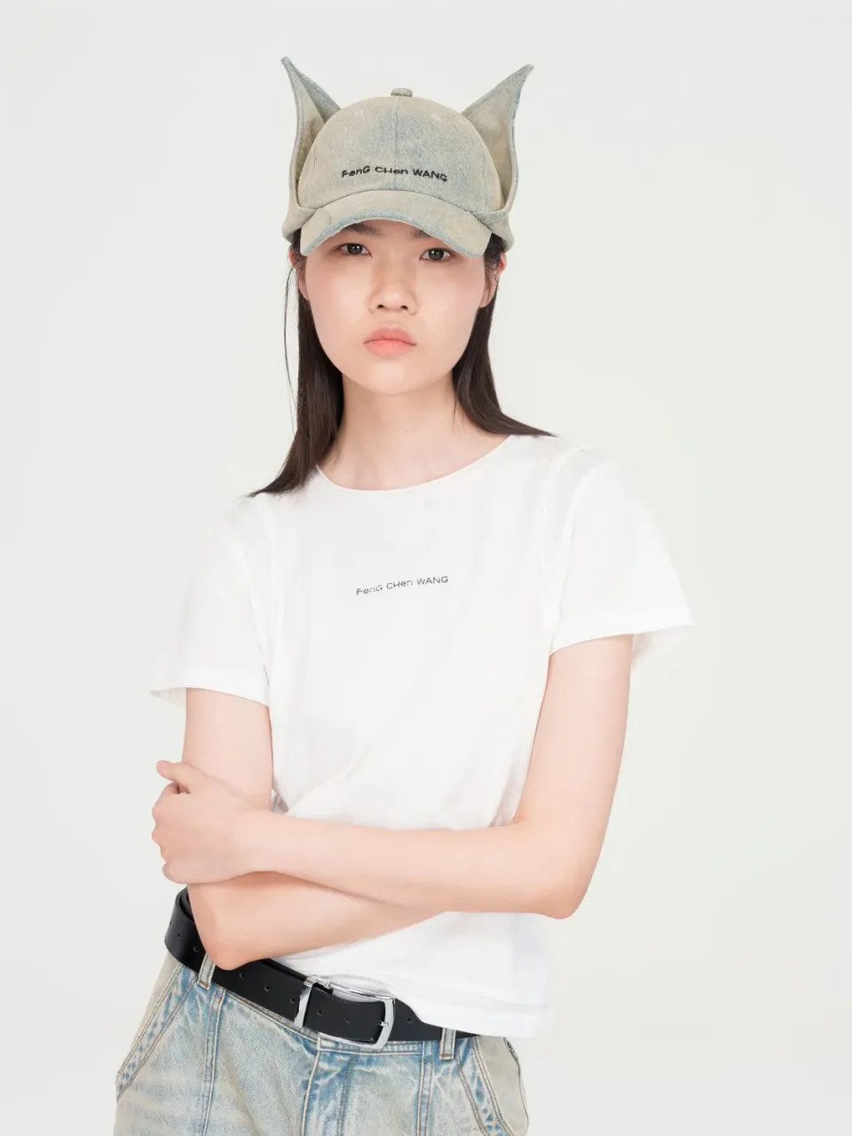 Feng Chen Wang Light-Wash Denim Cat-Ear kasket lyseblå OS