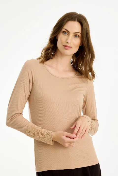 IN FRONT Vivian bluse rib blonde langærmet