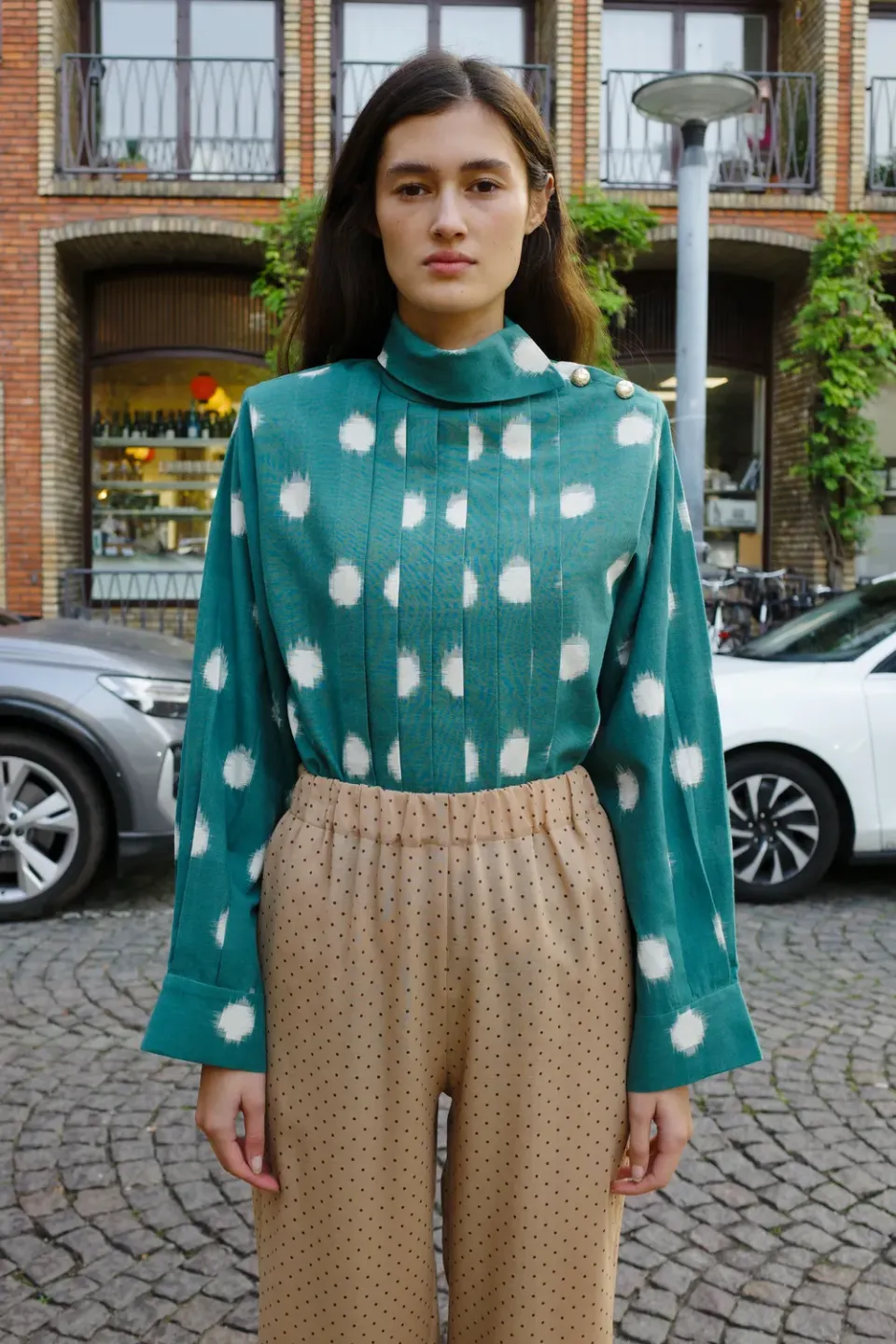 Caro Editions Pleated Ivona Shirt skjorte grøn ikat