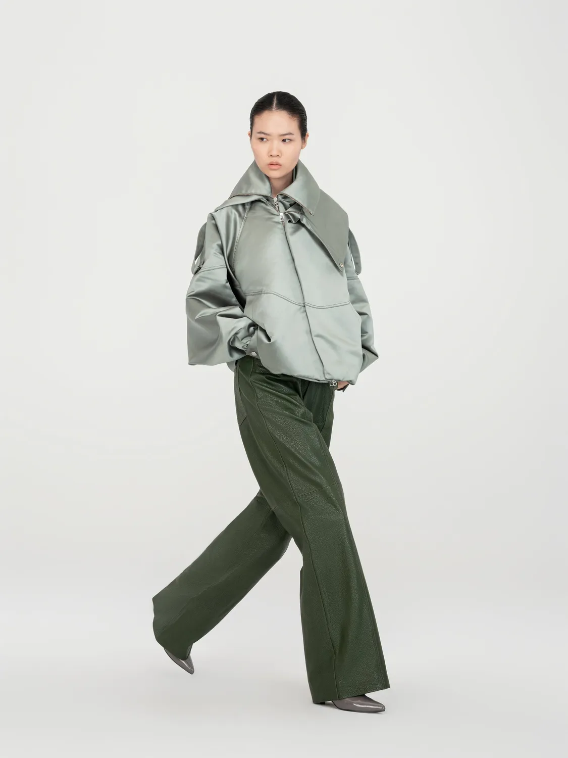 Feng Chen Wang Straight-Leg Casual læderbukser grøn