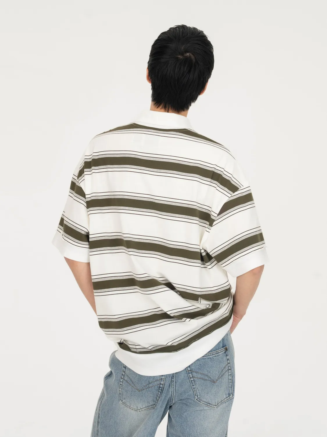 Feng Chen Wang Green Striped Polo poloshirt grøn stribet
