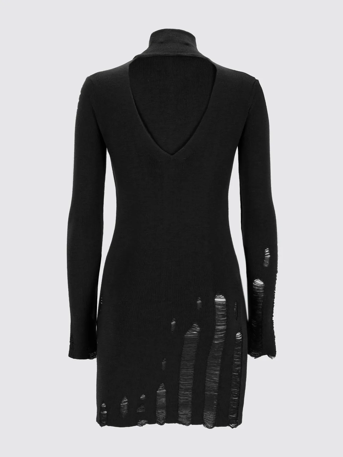 Laneus Destroyed Ribbed Turtleneck kjole sort merinould