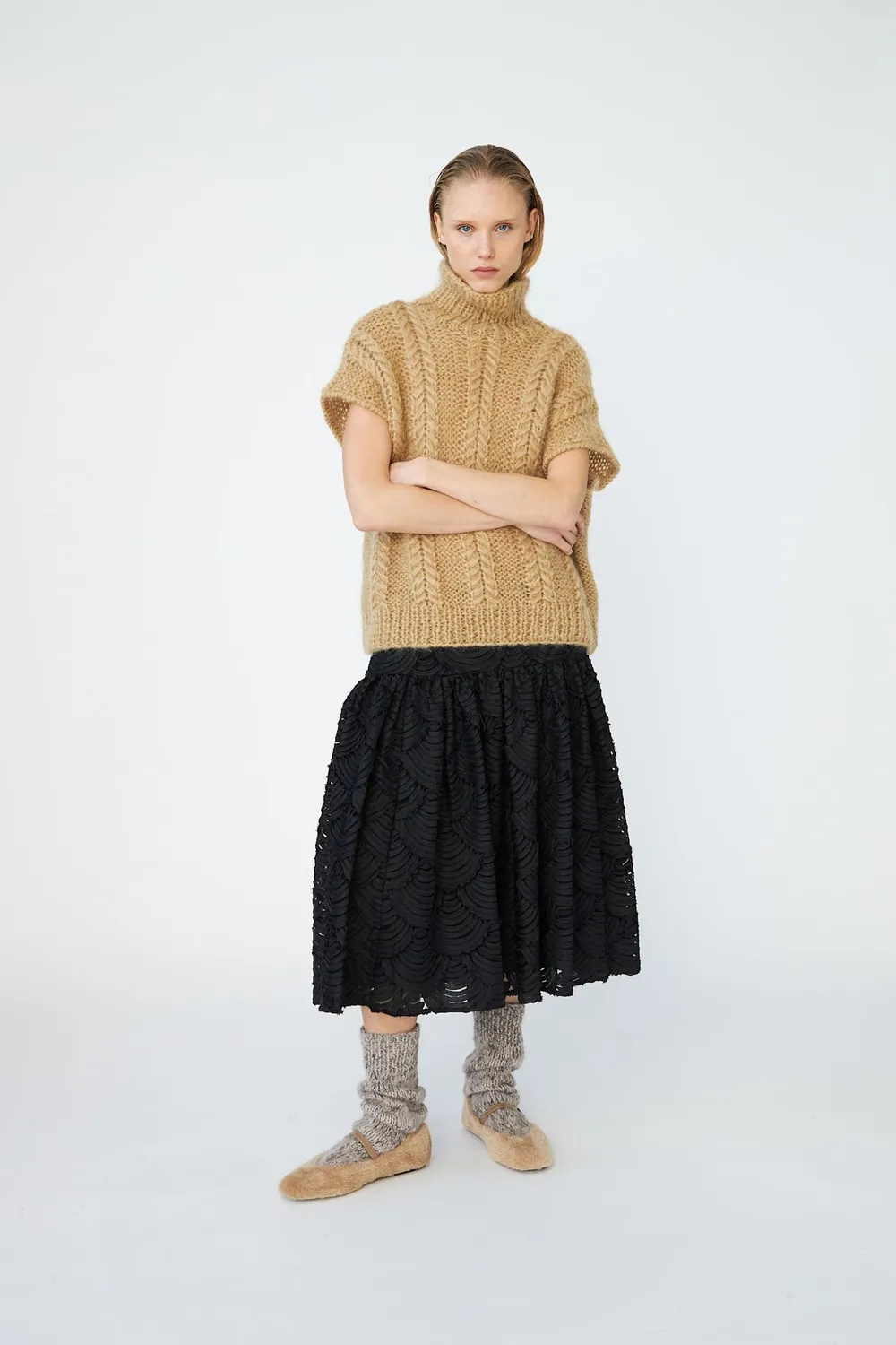DAWNXDARE Naomi nederdel midi sort broderi