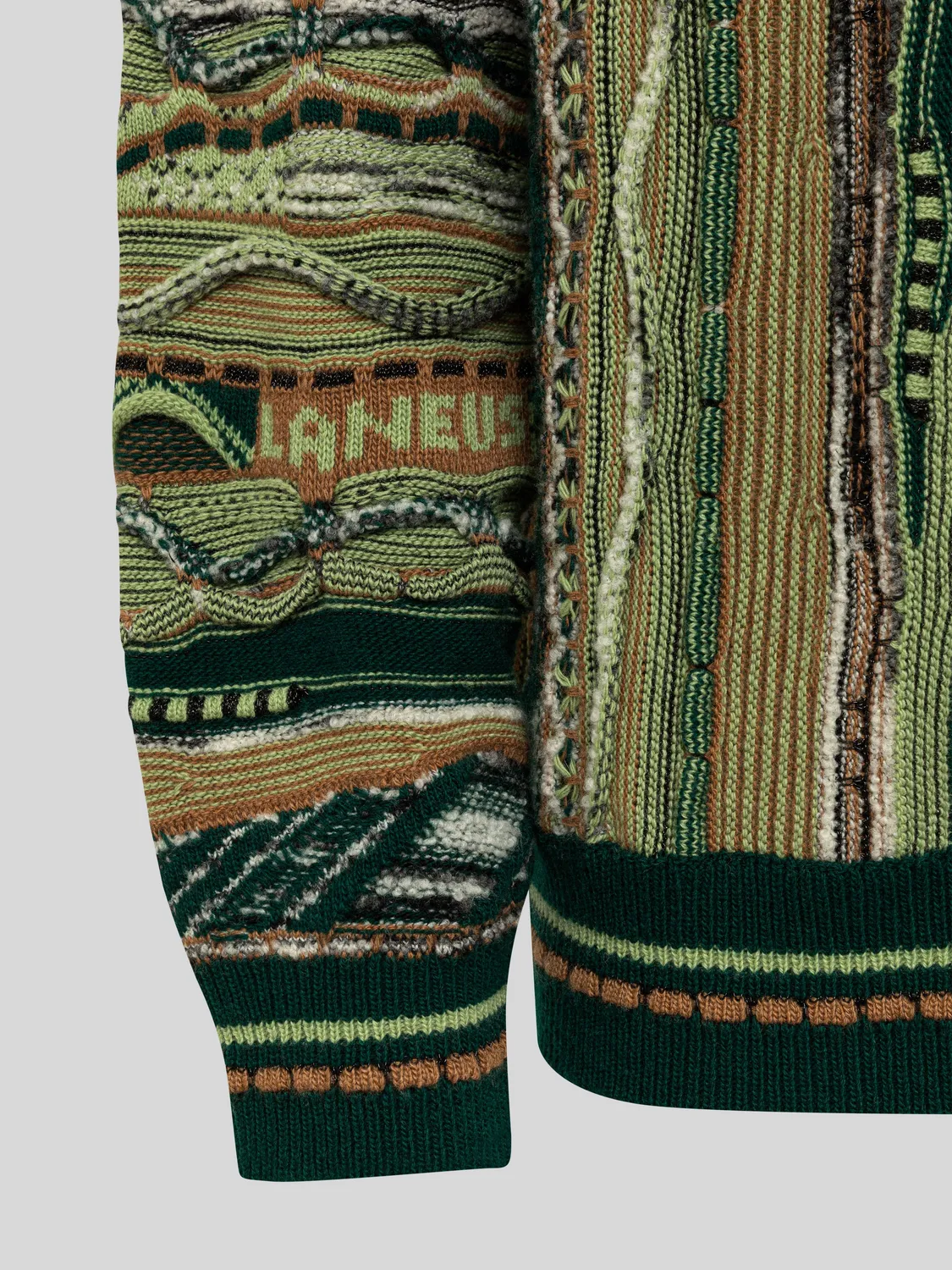 Laneus Boxy Jacquard Cardigan strikjakke grøn merino