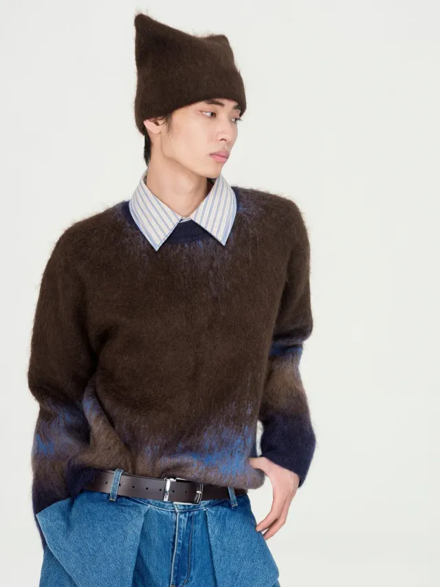 Feng Chen Wang Brown-Blue Gradient Sweater striktrøje børstet
