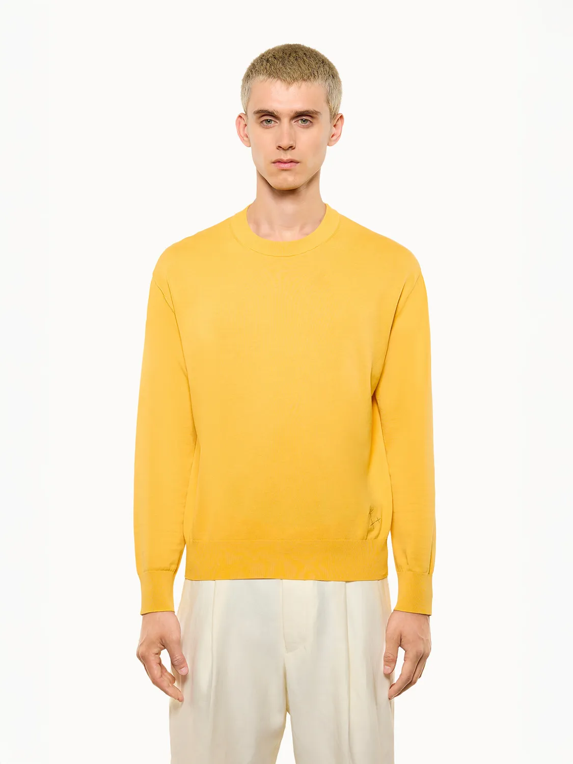 Laneus Cotton Crew striktrøje saffron bomuld