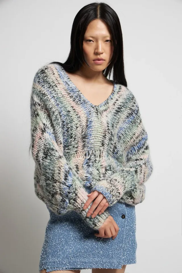 DAWNXDARE Cannes sweater striktrøje chalk multi V-hals