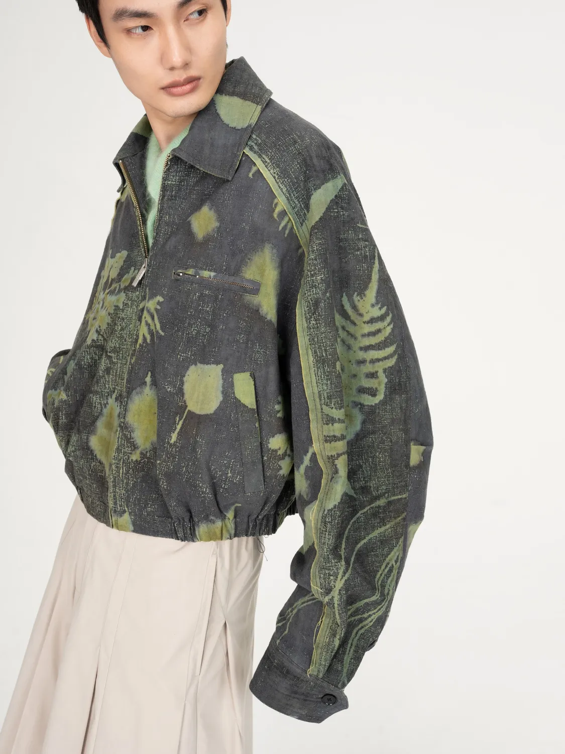 Feng Chen Wang Cropped jakke plantefarvet grå