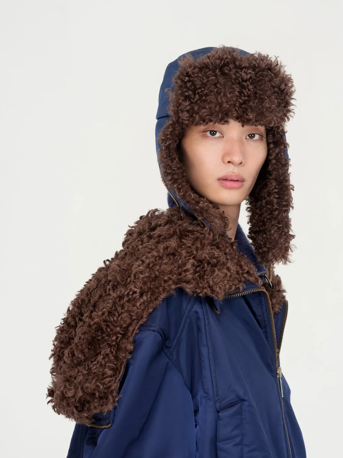 Feng Chen Wang Navy Nylon jakke pels krave foret
