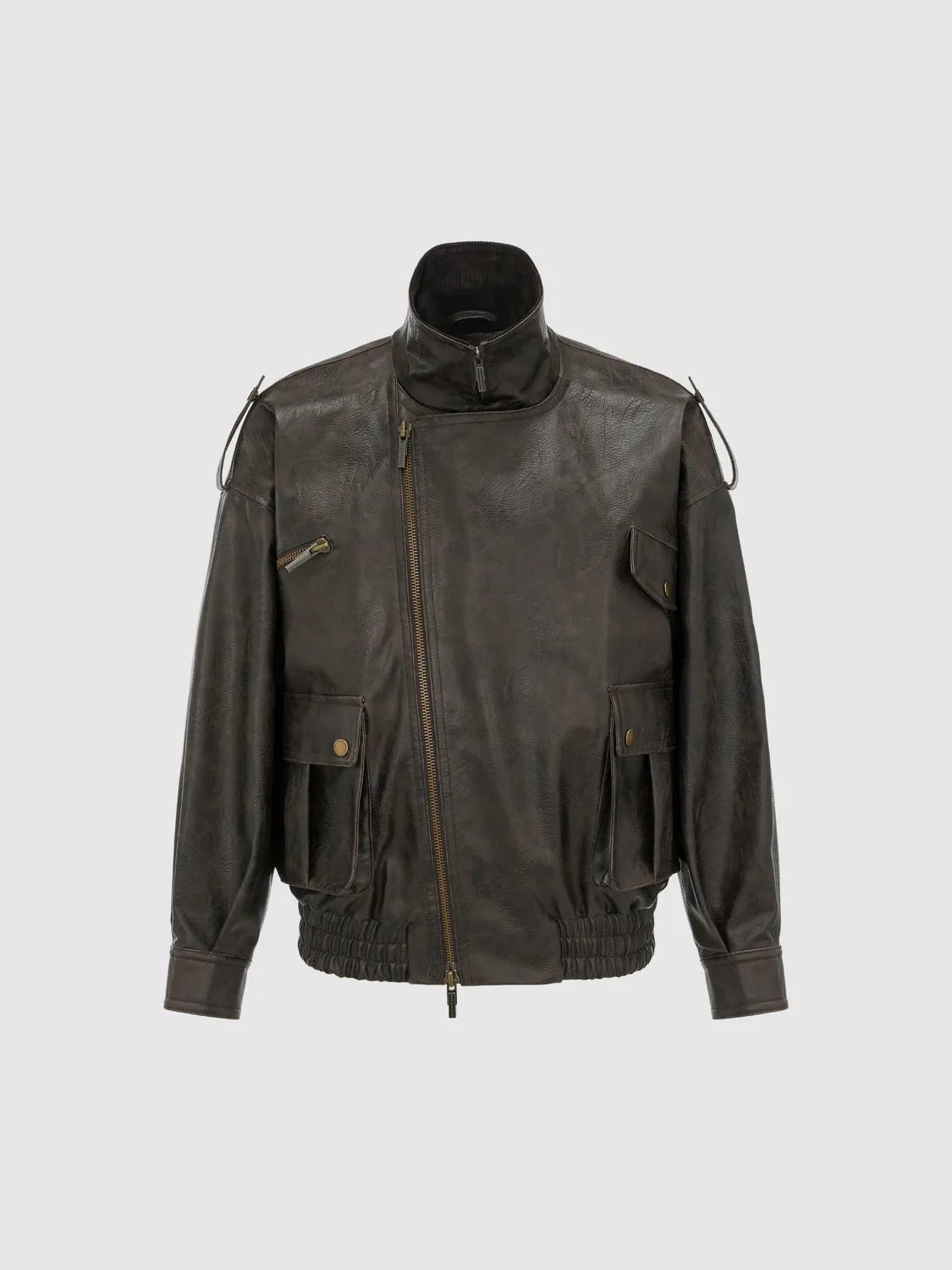 Feng Chen Wang Brown Vintage Biker Jacket bikerjakke brun