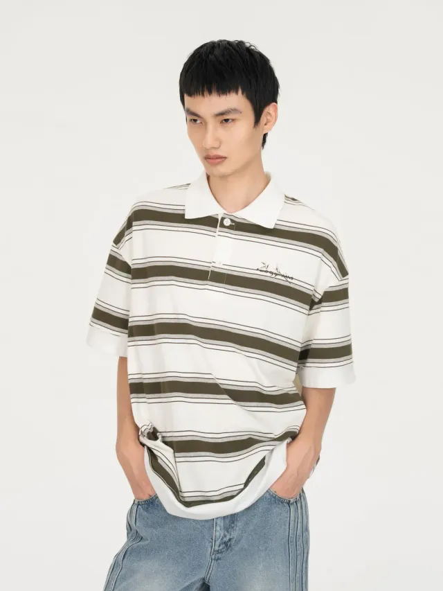 Feng Chen Wang Green Striped Polo poloshirt grøn stribet