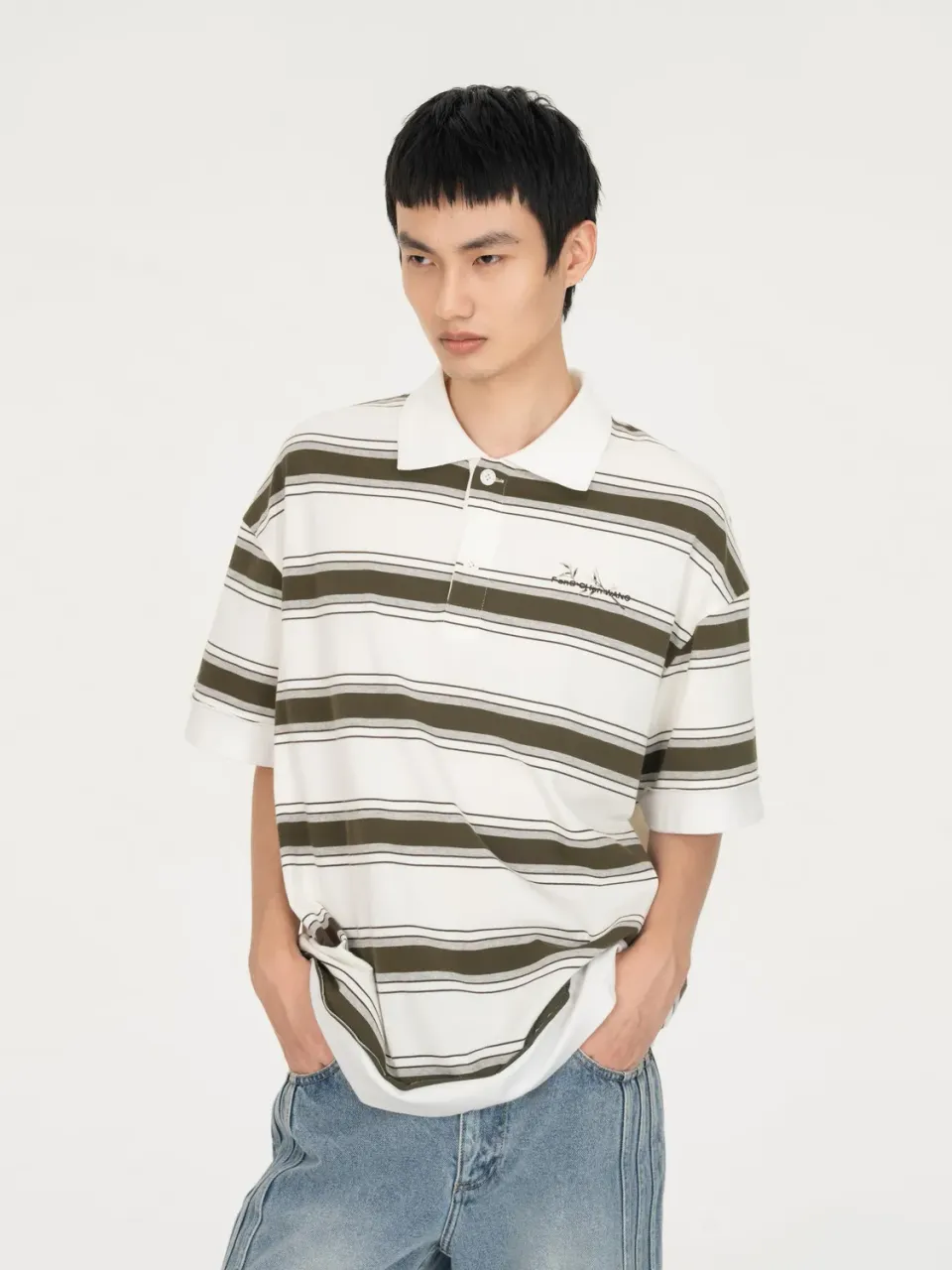Feng Chen Wang Green Striped Polo poloshirt grøn stribet