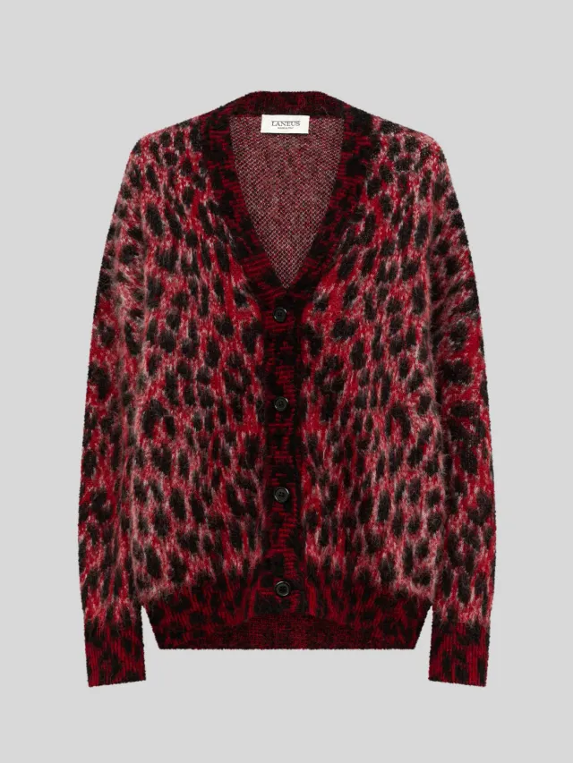 Laneus Brushed Spotted Knit Oversized Cardigan rød alpakamix