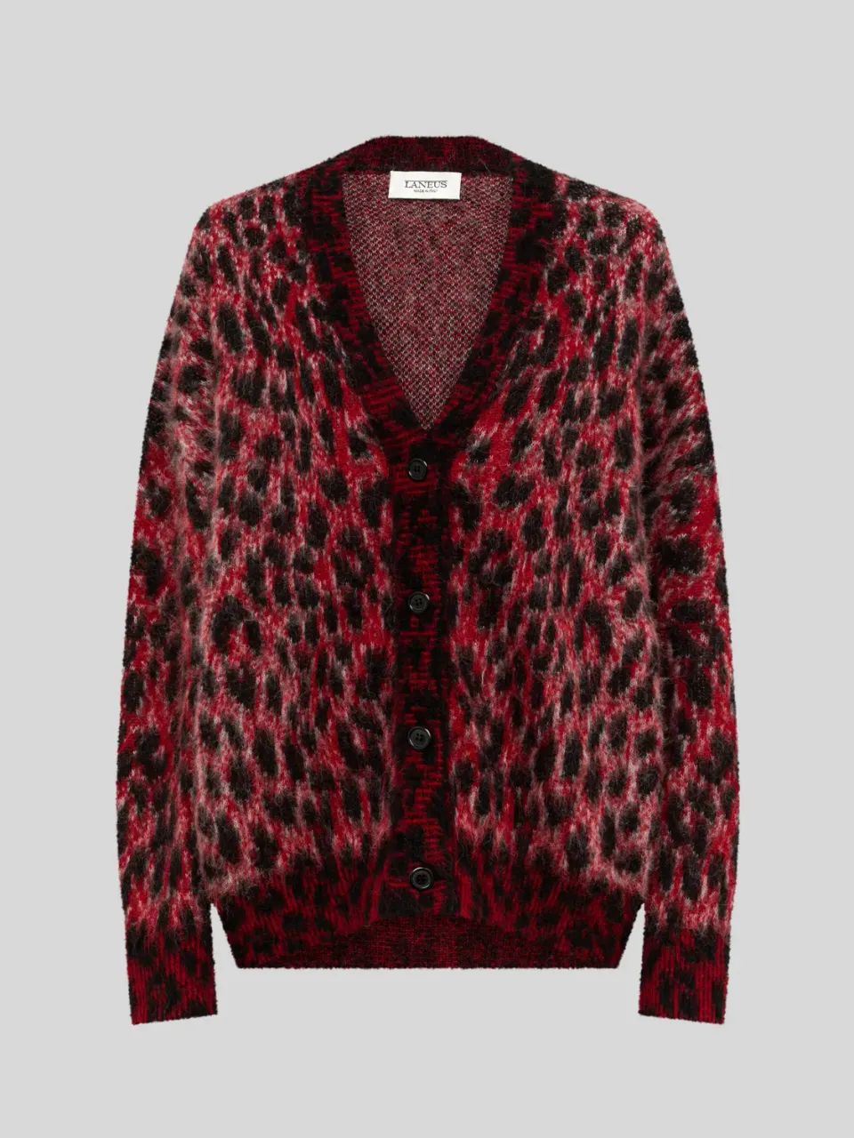 Laneus Brushed Spotted Knit Oversized Cardigan rød alpakamix