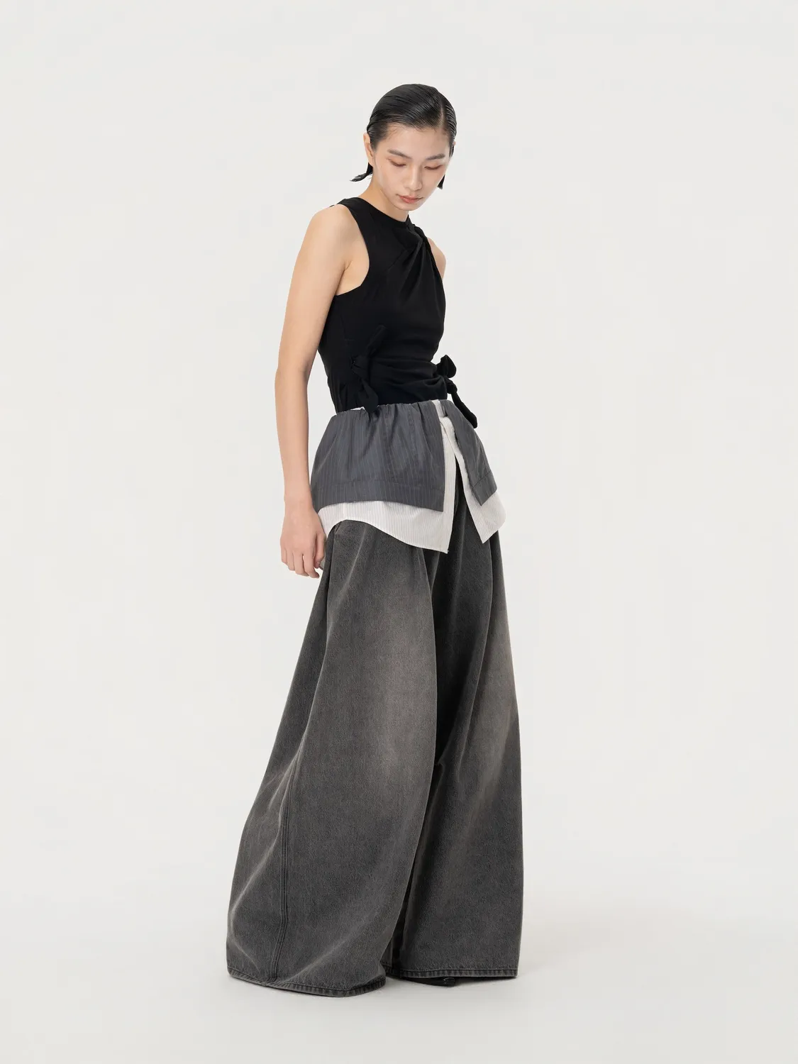 Feng Chen Wang 2-in-1 Deconstructed denimbukser grå