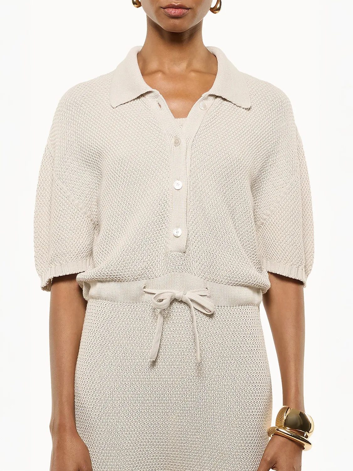 Laneus Knit jumpsuit creme bomuld bindebælte