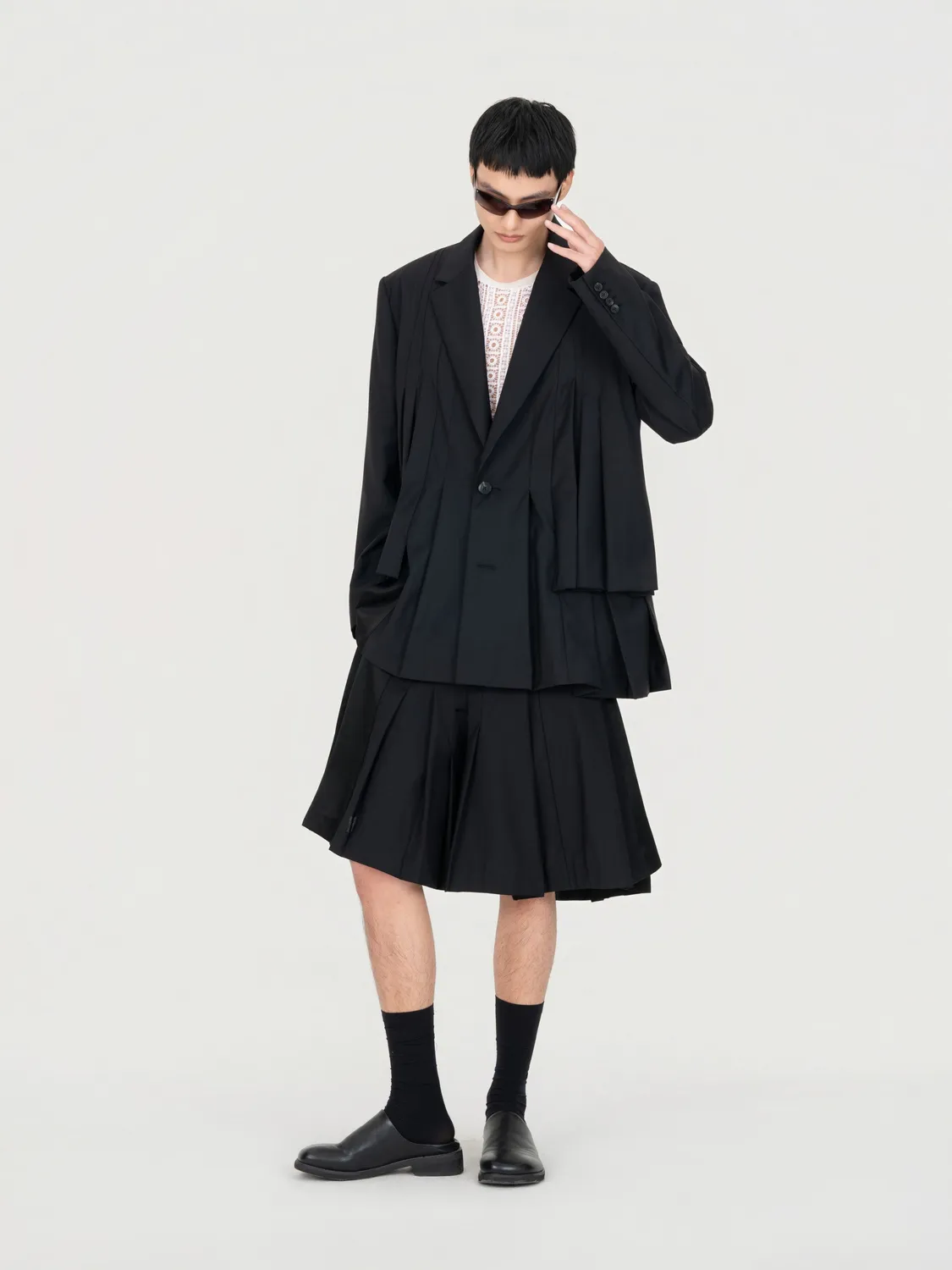 Feng Chen Wang Irregular Pleats blazer løs uld