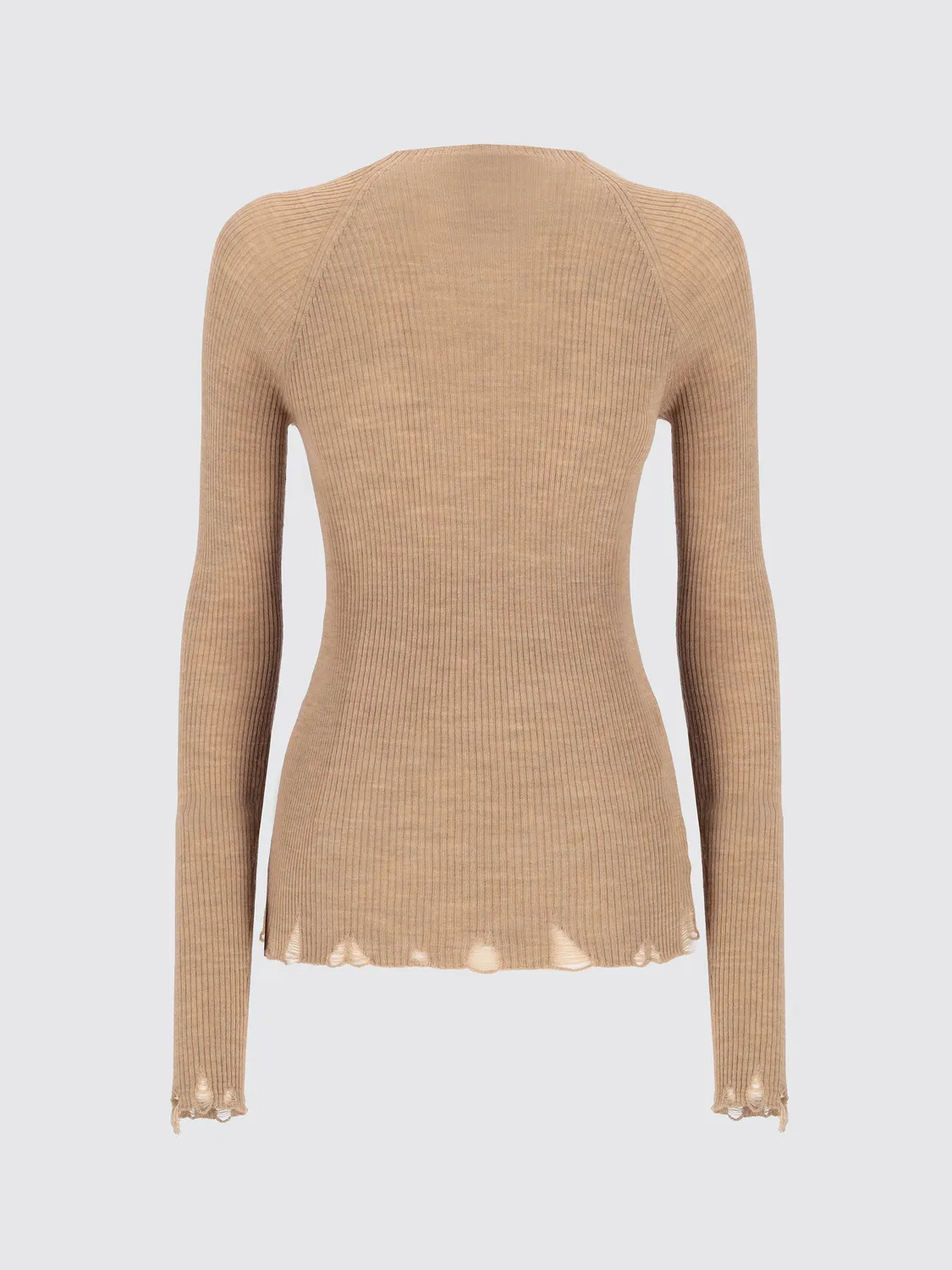 Laneus Fine Ribbed Wool Jumper sweater camel uld