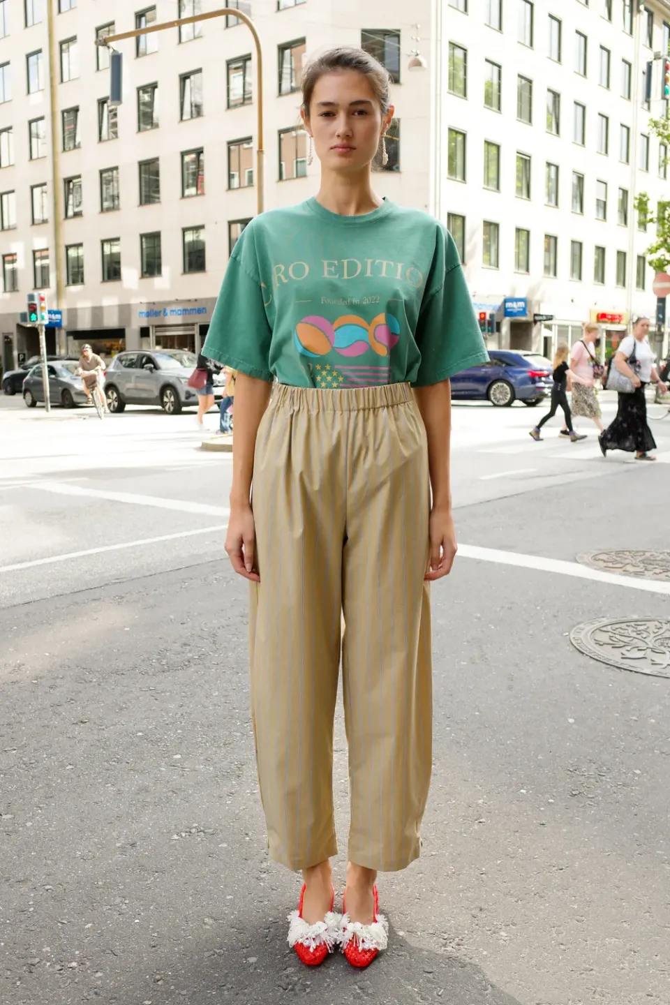 Caro Editions Coco Pants bukser beige-grå stribet bomuld
