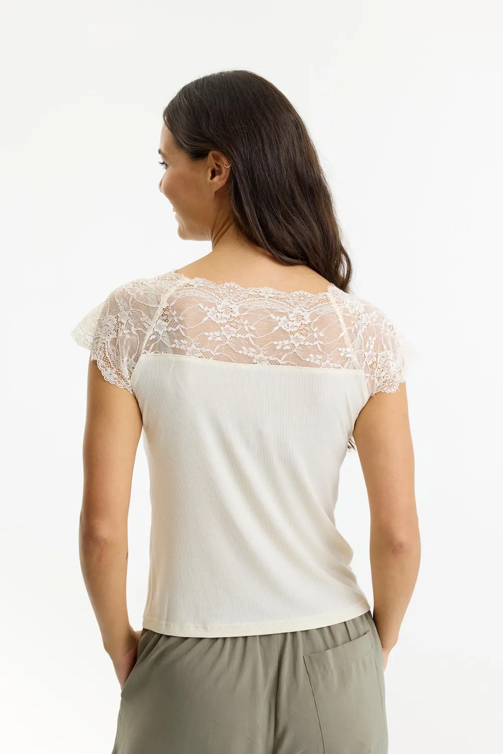 IN FRONT Yvonne top rib med blonde