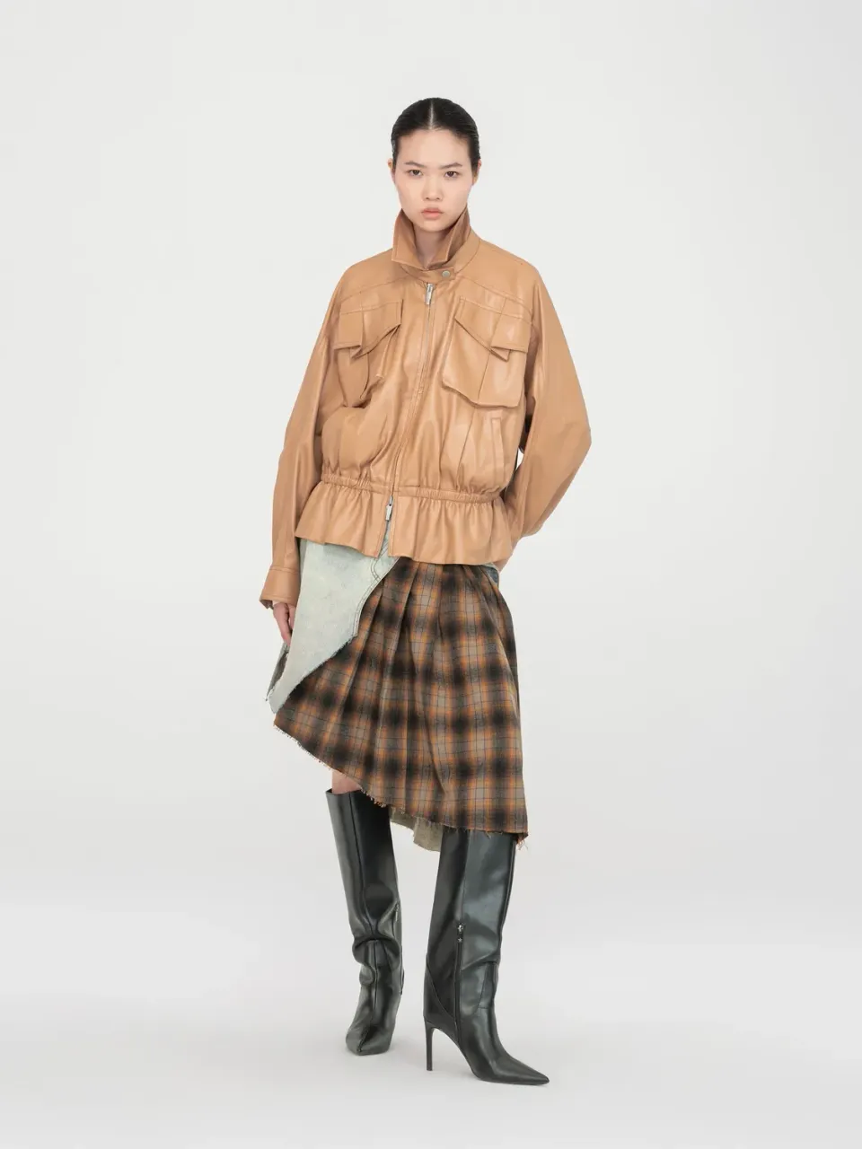 Feng Chen Wang Elastic Waist Jacket PU-jakke khaki talleret