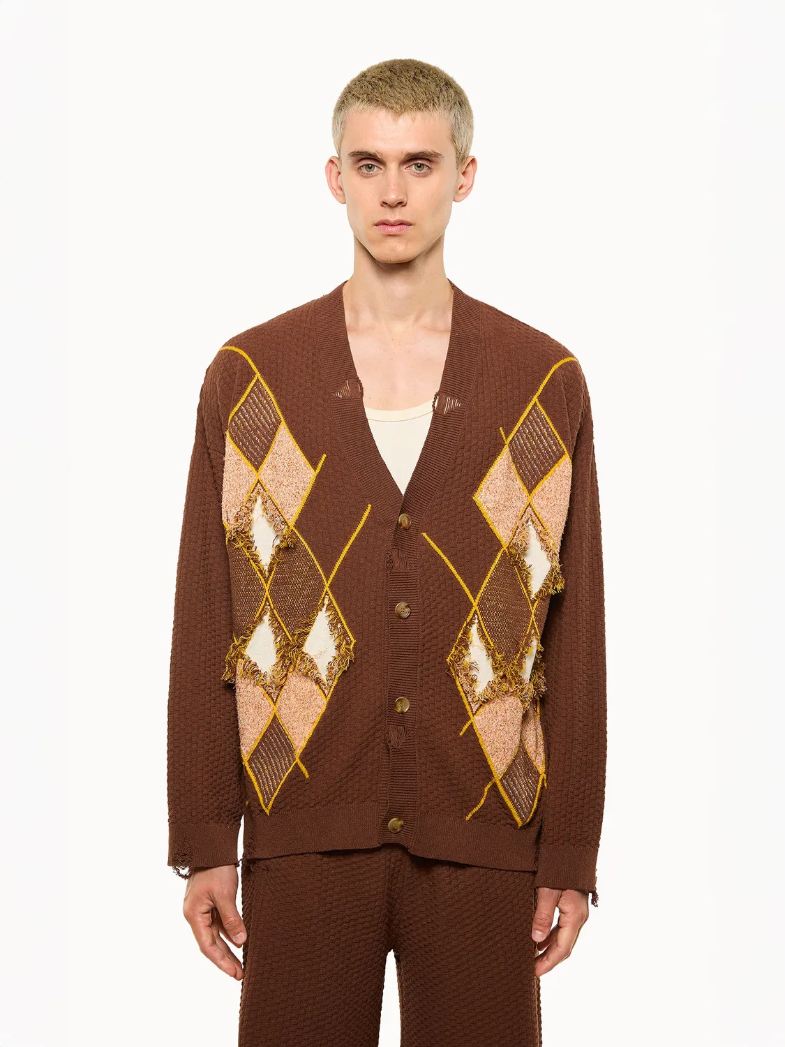 Laneus Argyle cardigan chocolate ternet bomuld
