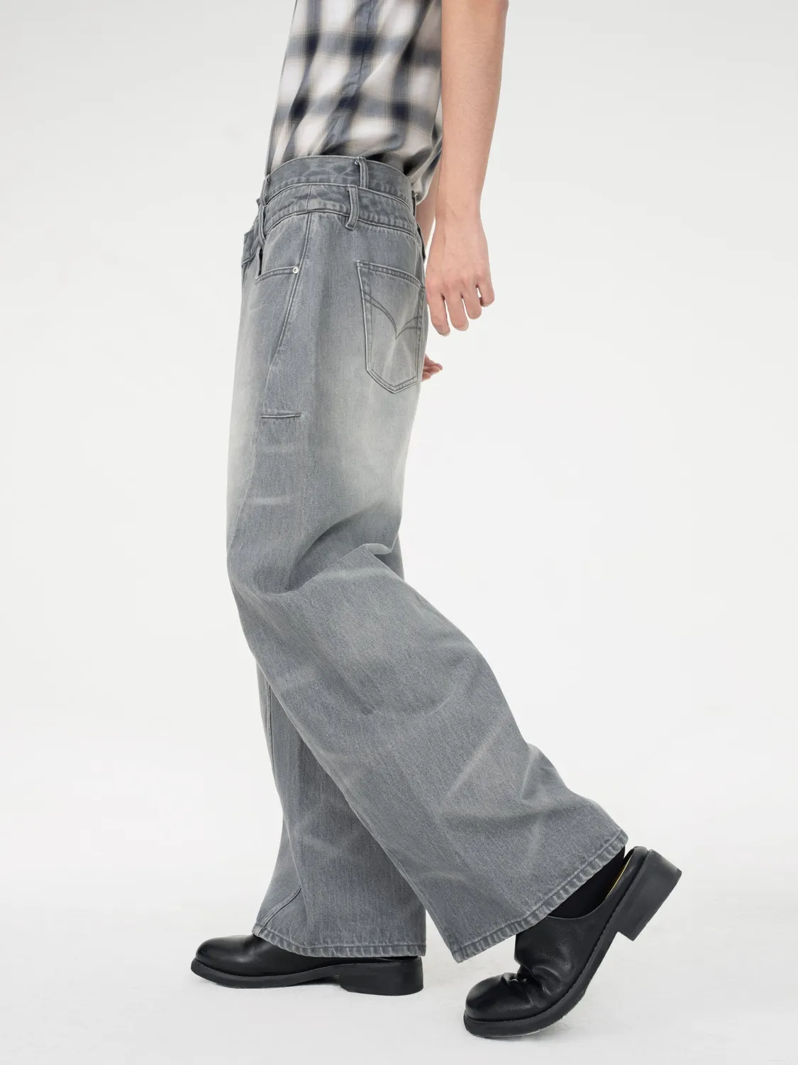 Feng Chen Wang Washed Denim jeans grå loose fit