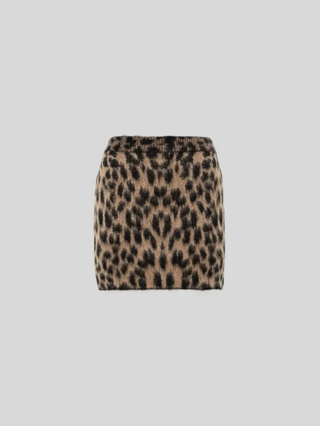 Laneus Brushed Leopard strik nederdel natural alpaka