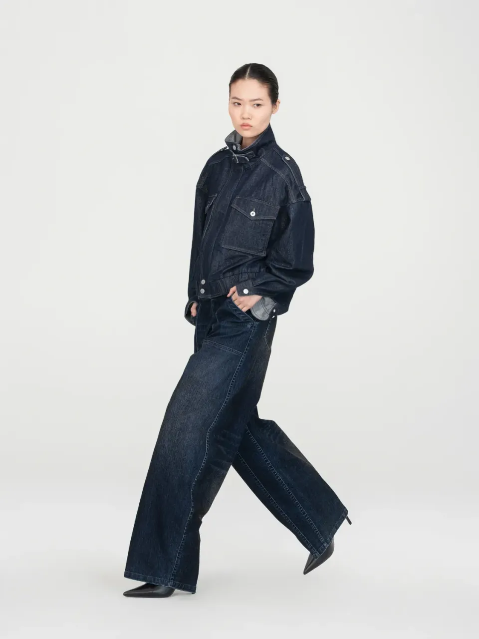 Feng Chen Wang Navy Flocked Jeans navy flocking