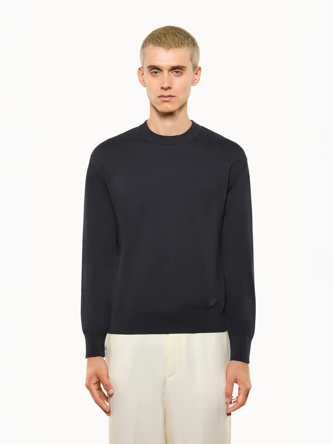Laneus Cotton Crew Neck sweater navy bomuld