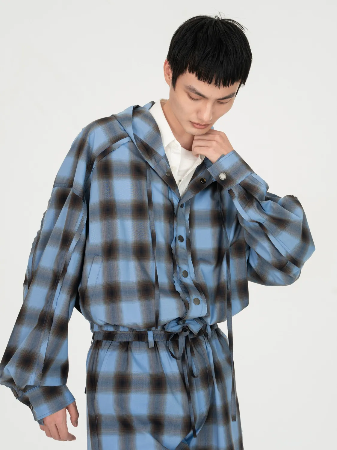 Feng Chen Wang Blue Check hættejakke blå ternet