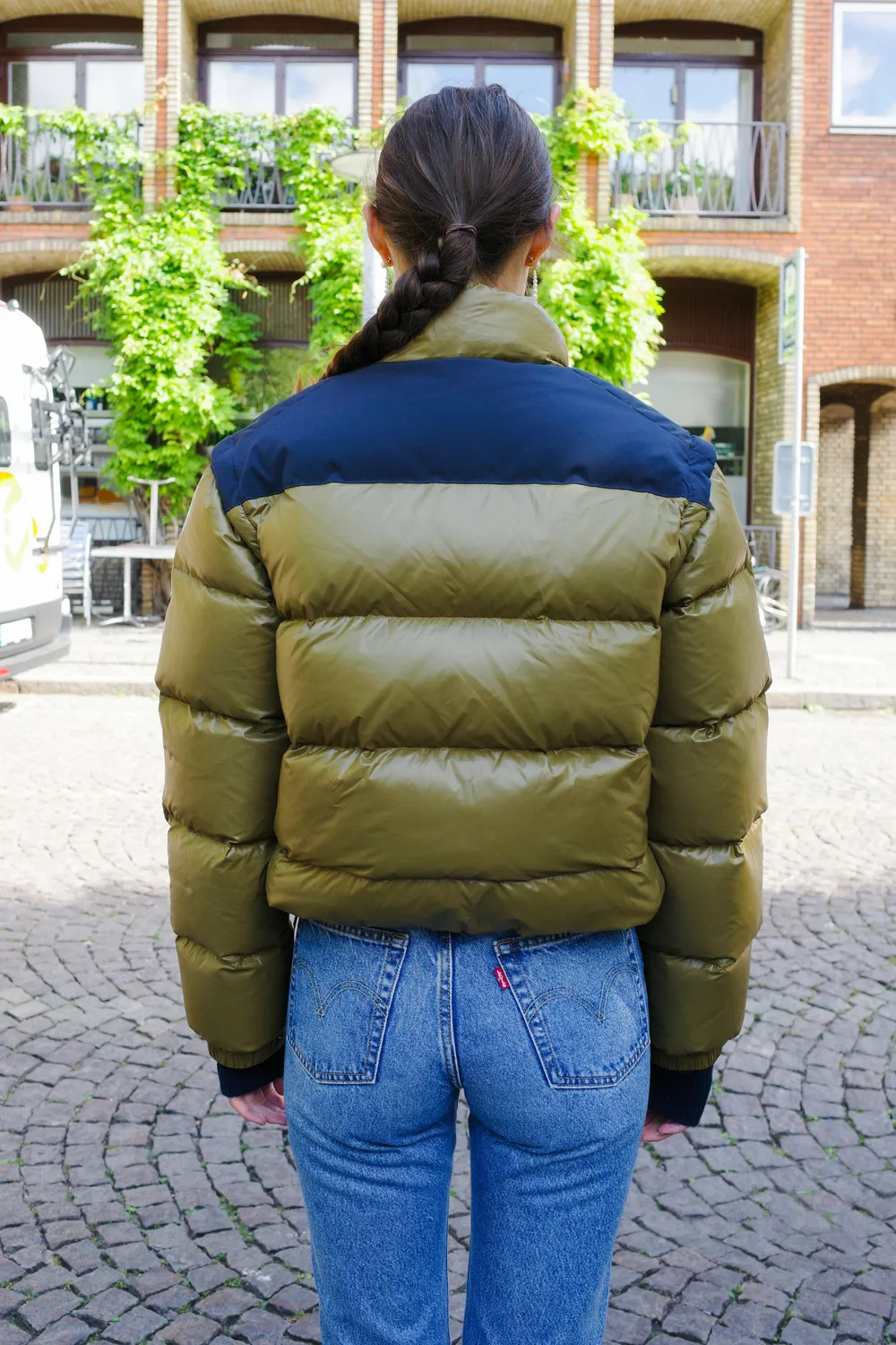 Caro Editions Puffer Nylon Feather dunjakke oliven aftagelige ærmer