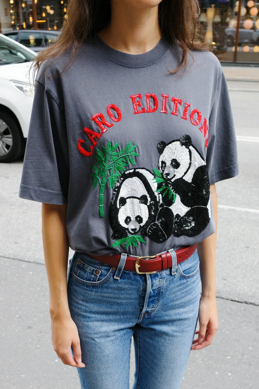 Caro Editions Freddy T-shirt grå panda broderi
