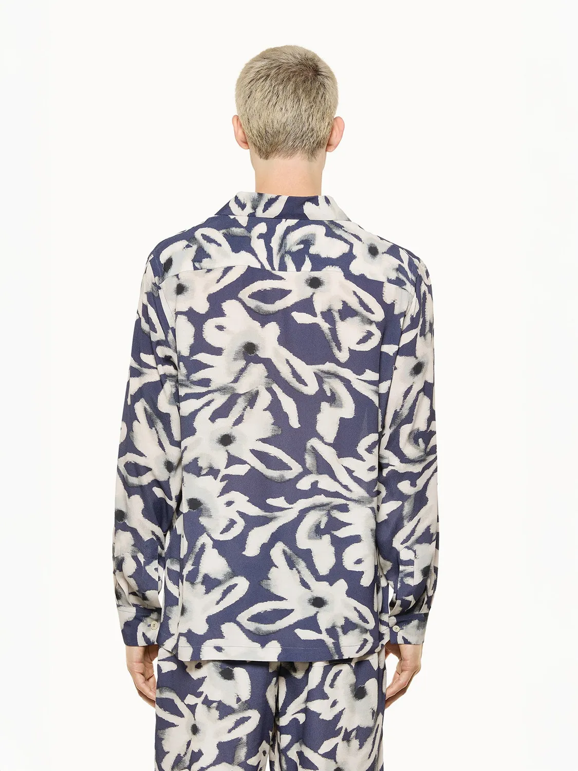 Laneus Bowling Shirt skjorte navy blomstret viskose