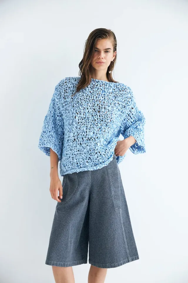 Dawn x Dare Elvina strikpullover 620 Sky upcycled bomuld