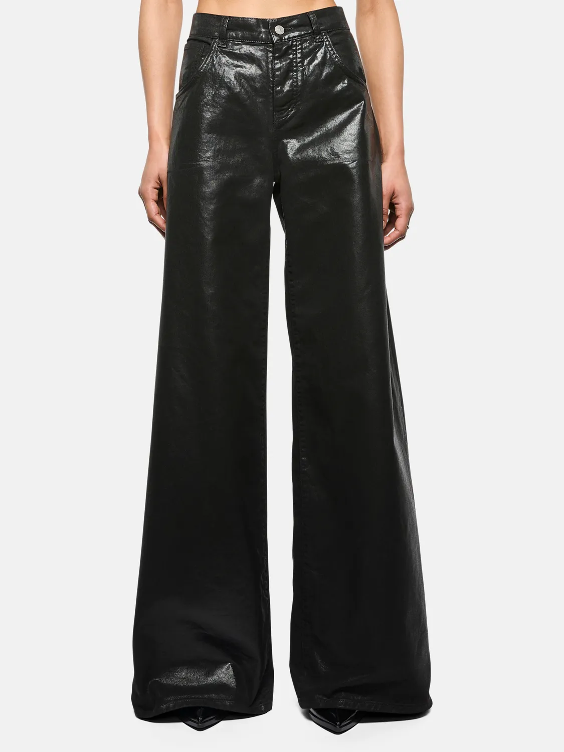Laneus Baggy Coated jeans sort coated denim dame