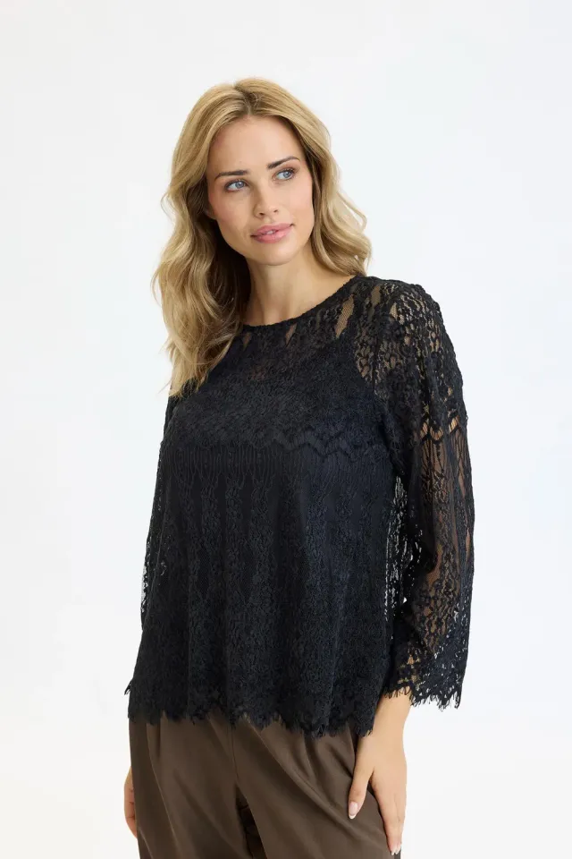 IN FRONT Aurora bluse velour 3/4 ærmer mønstret