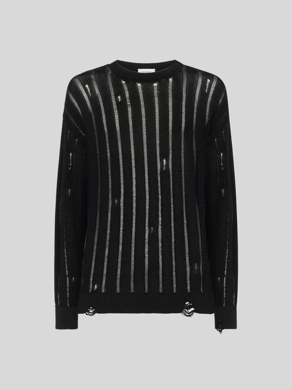 Laneus Destroyed Crew Neck striktrøje sort økologisk bomuld